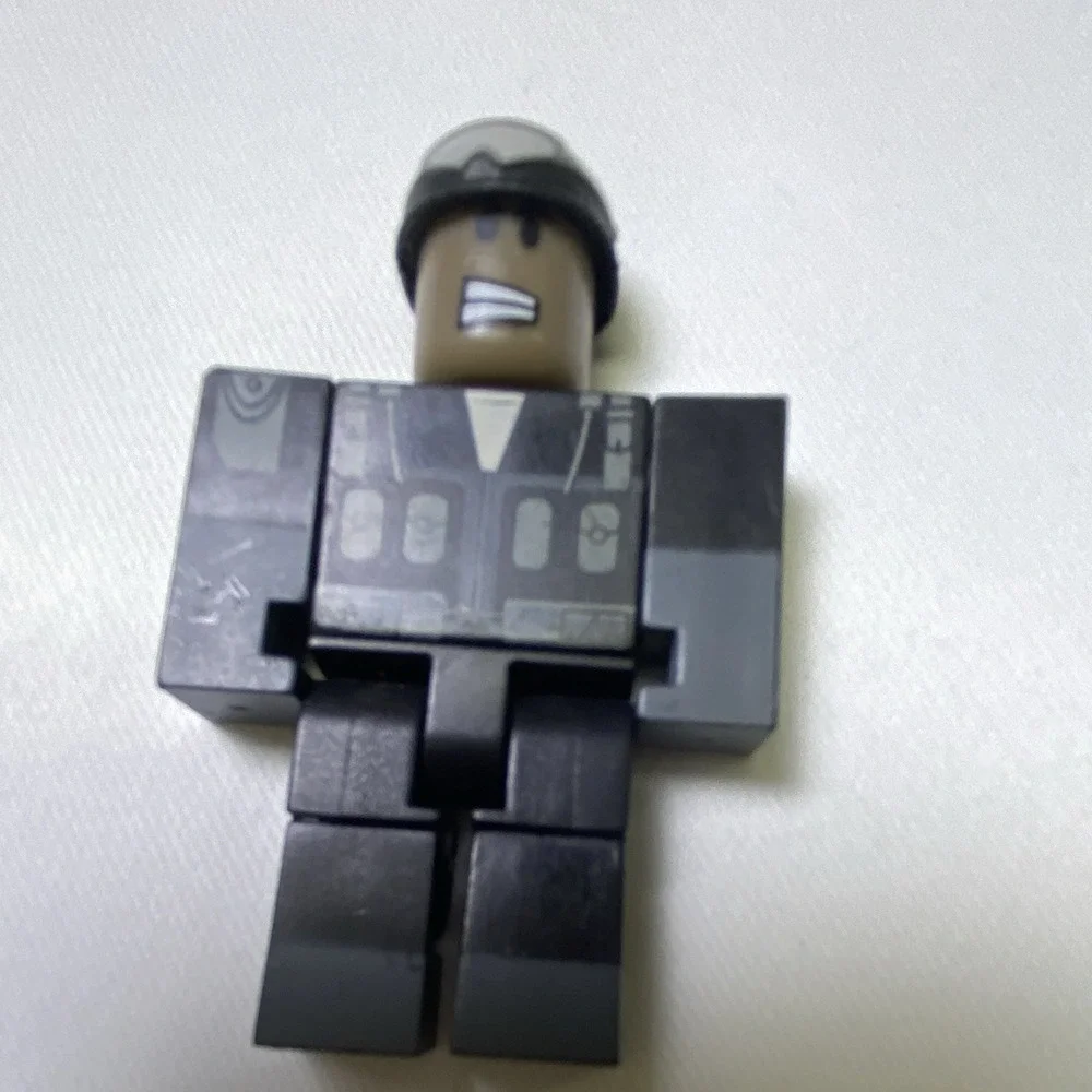LEGO Minifigure Dark Gray Figure with Helmet mild scratches around body and face